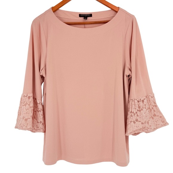 Banana Republic Factory Pink Lace Sleeve Women's Size Large - Picture 1 of 8